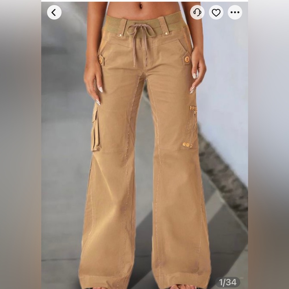 Zip pocket raw edge wide leg stitch wide pants